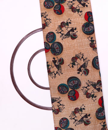 Beige Colour Warli Print Rayon Fabric( 1 Meter )